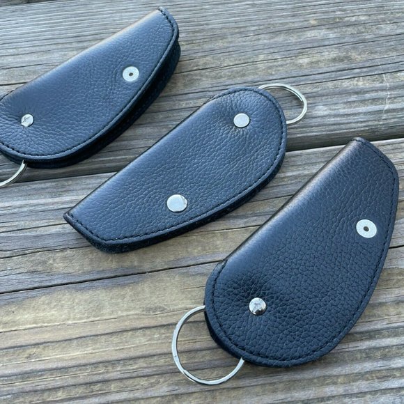 Handmade Keys Holder Black Genuine Leather Key Chains Leaf Shape Lot of 3 - Picture 11 of 12